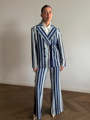 Blue and white striped suit