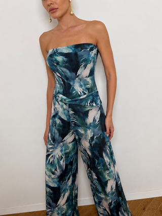 Blue Strapless Jumpsuit