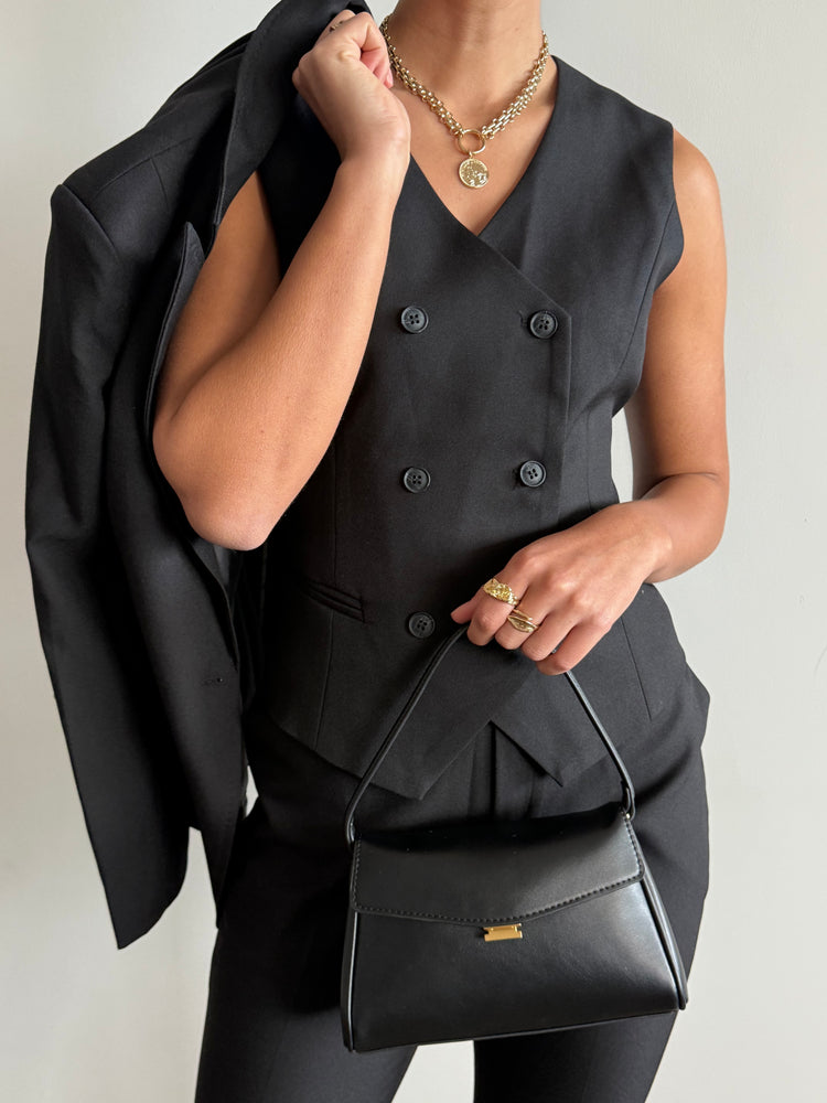 Black three-piece suit