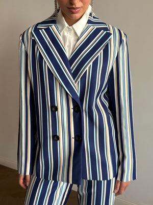 Blue and white striped suit