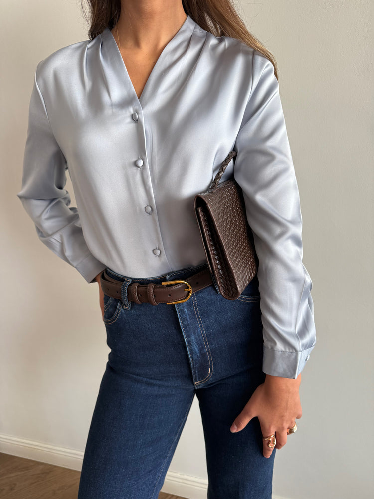 Light  blue V-neck button-down shirt