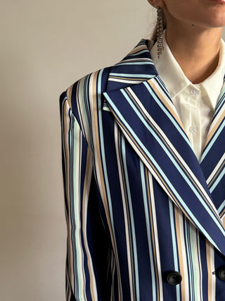 Blue and White Striped Suit