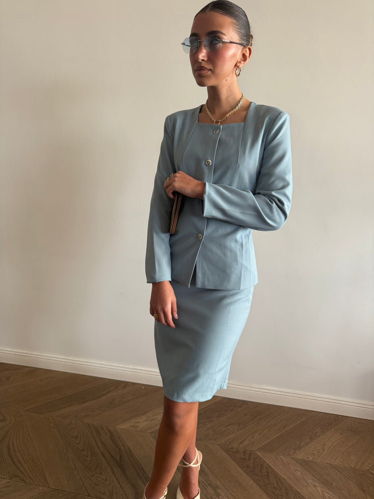 Light blue skirt suit