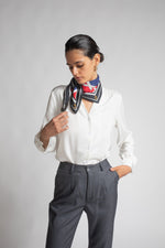 White V-neck button-down shirt