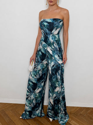 Blue Strapless Jumpsuit