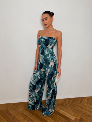 Blue Strapless Jumpsuit