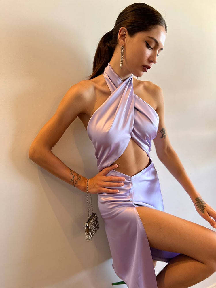 Clarins Purple Collar Mini Dress