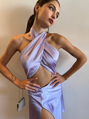 Clarins Purple Collar Mini Dress
